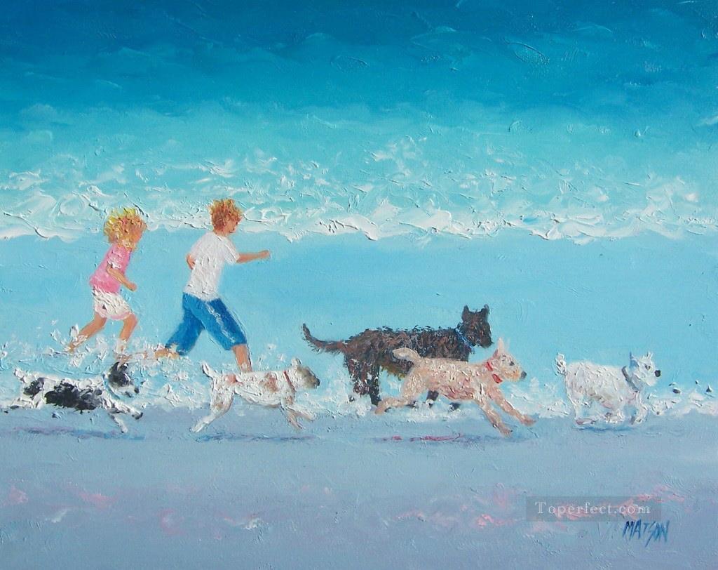 on Dogs Day Out beach Child impressionism Oil Paintings